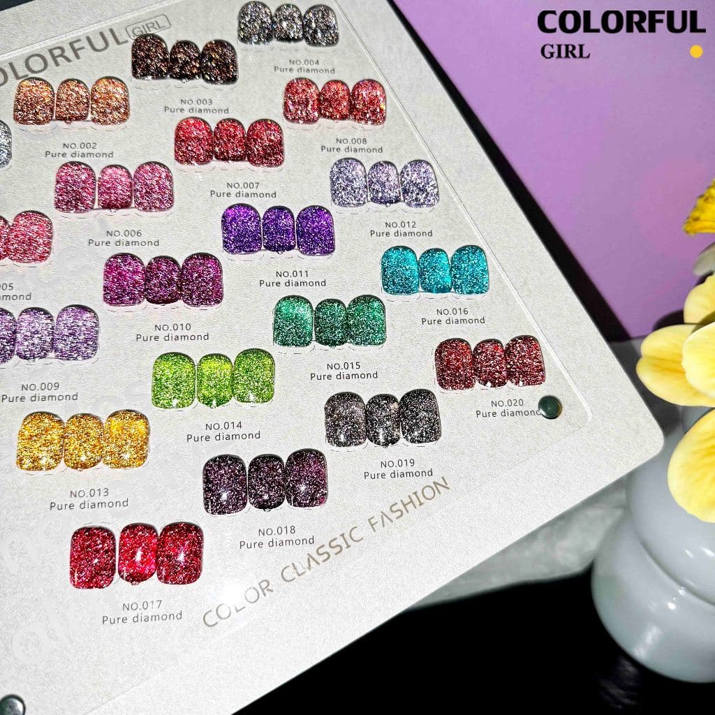 Colorful Girl สีเจลแฟลช 20 สี สีทาเล็บเจลเนื้อใส วิ้งละเอียด แวววาวหรูหรา สีแน่น ติดทนนาน ทาแล้วสวยทุกมุมมอง แถมชาร์ทสี รูปที่ 3