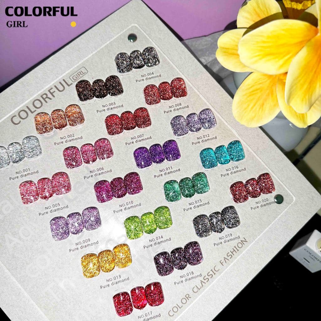 Colorful Girl สีเจลแฟลช 20 สี สีทาเล็บเจลเนื้อใส วิ้งละเอียด แวววาวหรูหรา สีแน่น ติดทนนาน ทาแล้วสวยทุกมุมมอง แถมชาร์ทสี รูปที่ 1
