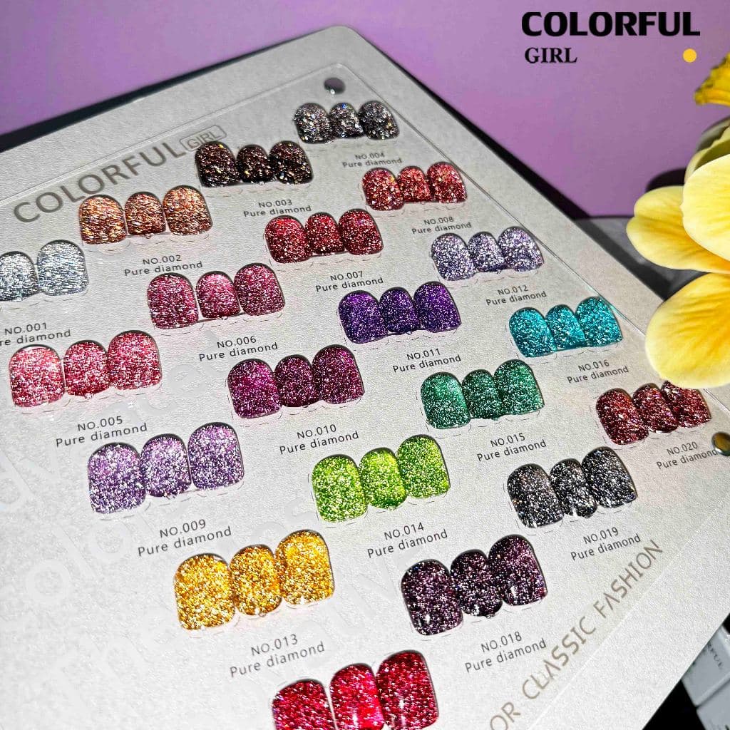 Colorful Girl สีเจลแฟลช 20 สี สีทาเล็บเจลเนื้อใส วิ้งละเอียด แวววาวหรูหรา สีแน่น ติดทนนาน ทาแล้วสวยทุกมุมมอง แถมชาร์ทสี รูปที่ 2