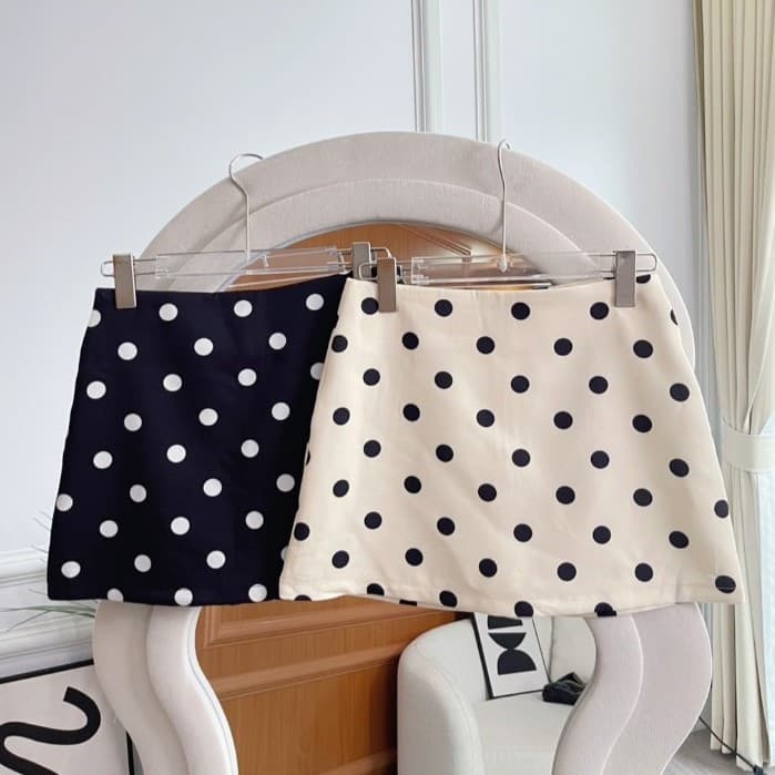 จากไทย Dots sammy skirt กระโปรงกางเกงลายจุด มีซับในกางเกง ผ้าเปเป้ Size S-2XL รูปที่ 8