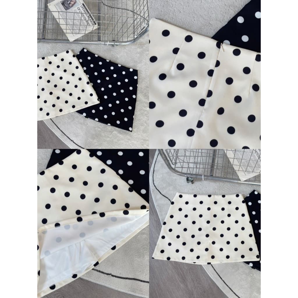 จากไทย Dots sammy skirt กระโปรงกางเกงลายจุด มีซับในกางเกง ผ้าเปเป้ Size S-2XL รูปที่ 9