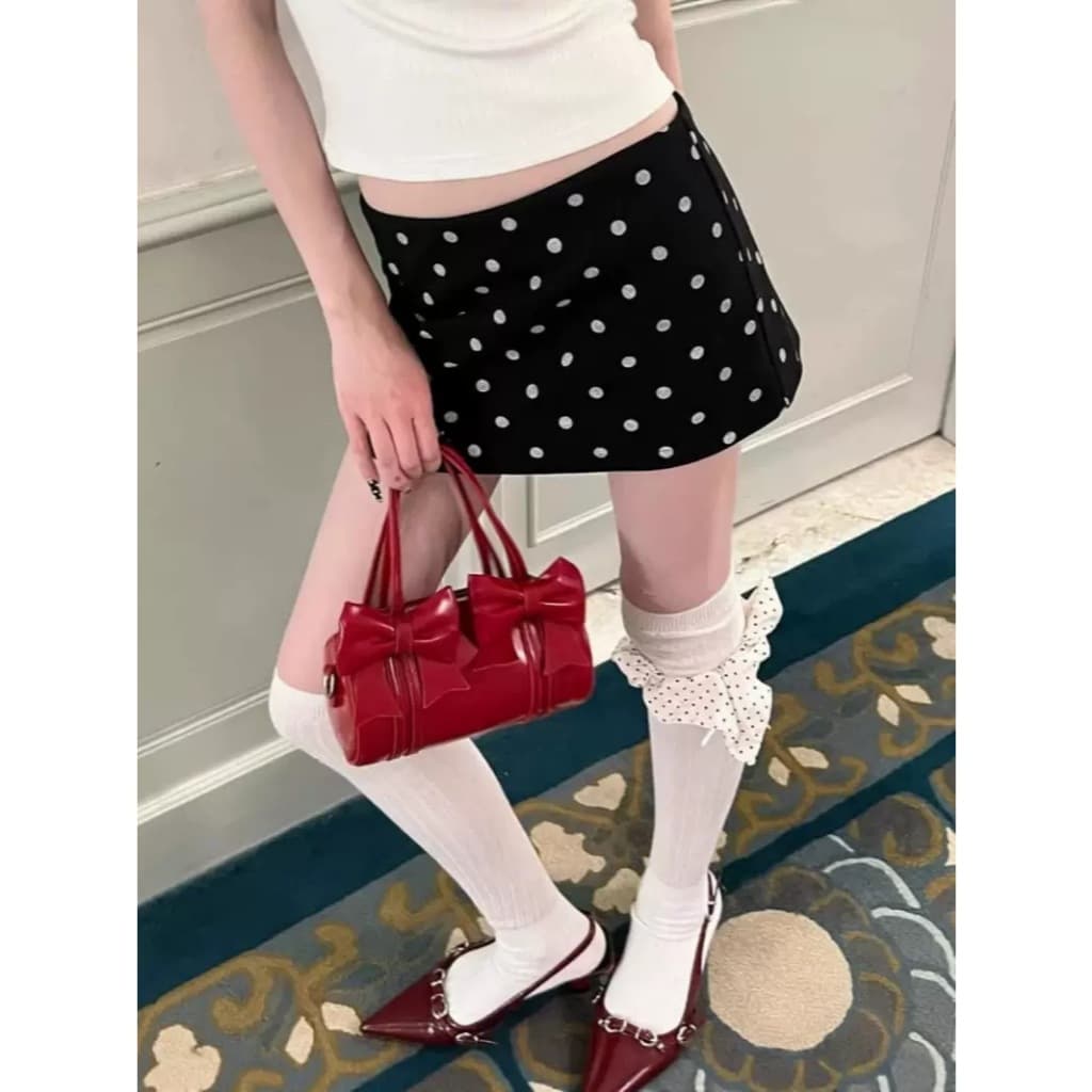 จากไทย Dots sammy skirt กระโปรงกางเกงลายจุด มีซับในกางเกง ผ้าเปเป้ Size S-2XL รูปที่ 6