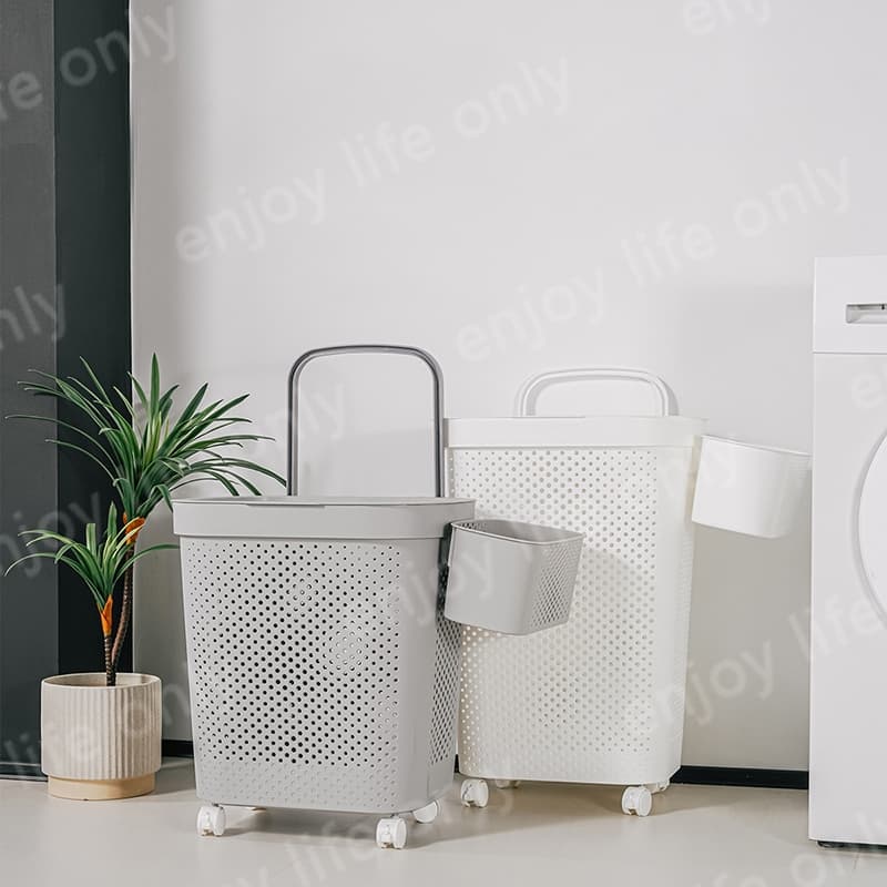 45L/55Lตะกร้าใส่ผ้า ตะกร้าอเนกประสงค์ จัดเก็บเสื้อผ้า ระบายอากาศได้ laundry basket ขนาดใหญ่ สีขาว รูปที่ 2