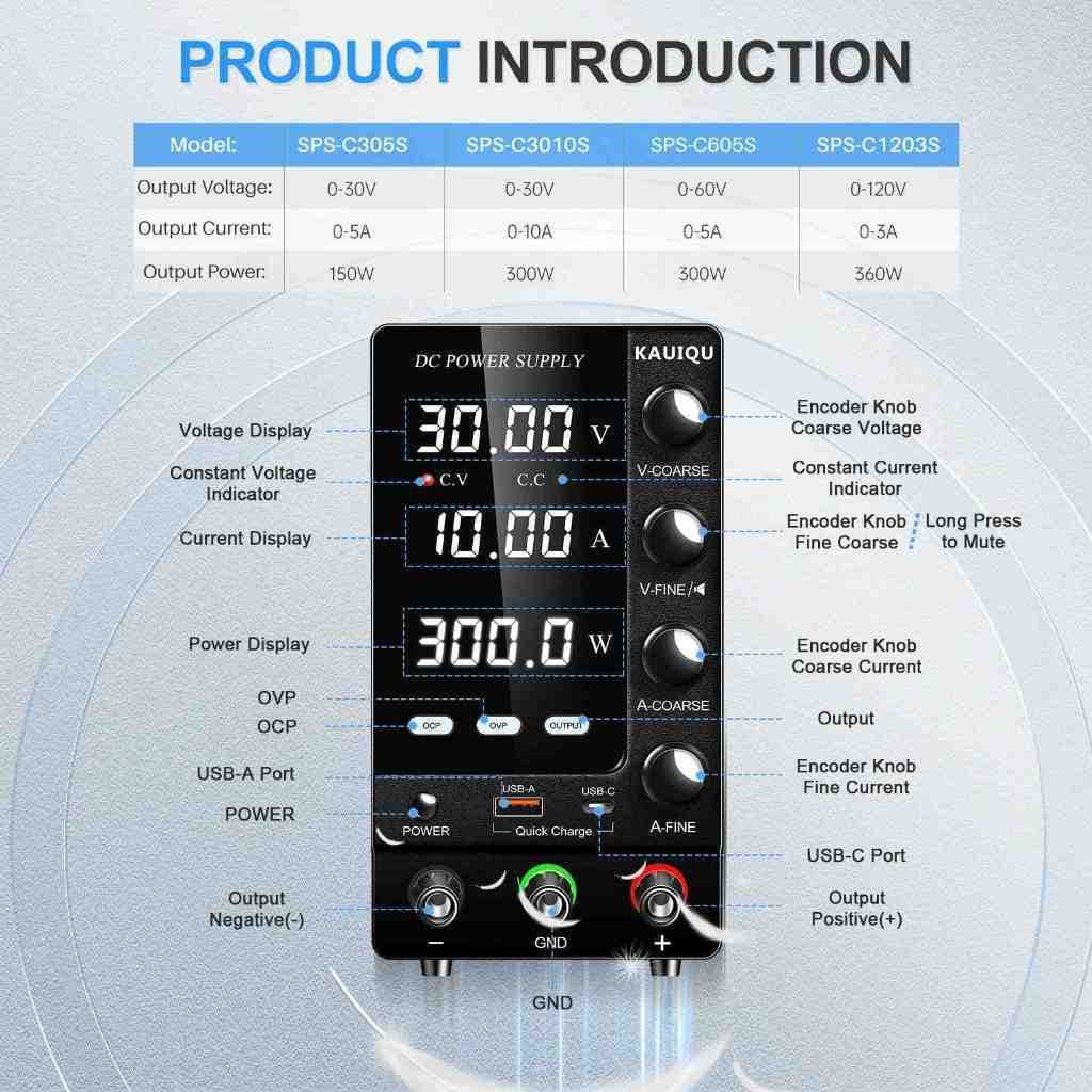 KUAIQU อัพเกรดตัวแปรปรับ Switching DC Power Supply 30V 10A Bench Power Supply 60V 5A,OCP OVP OUTPUT สวิทช์, SPS-C3010S รูปที่ 6