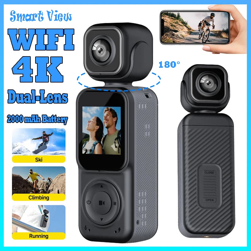 กล้อง MINI Vlog 4K พกพา Dual Lens WiFi หมุนได้ 180° กันสั่น กล้องแอคชั่น กล้องติดตัว บันทึกวิดีโอ รูปที่ 1