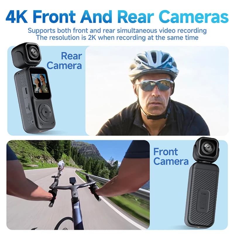 กล้อง MINI Vlog 4K พกพา Dual Lens WiFi หมุนได้ 180° กันสั่น กล้องแอคชั่น กล้องติดตัว บันทึกวิดีโอ รูปที่ 4