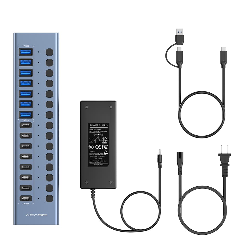 ACASIS 16 พอร์ต 10Gpbs USB3.2 Hub 8 * USB-A & 8 * USB-C 3.2 HUB รองรับ BC1.2 ชาร์จ 12V8A อะแดปเตอร์อลูมิเนียม Type-C Splitter สําหรับ Macbook อุปกรณ์เสริมเดสก์ท็อป รูปที่ 8