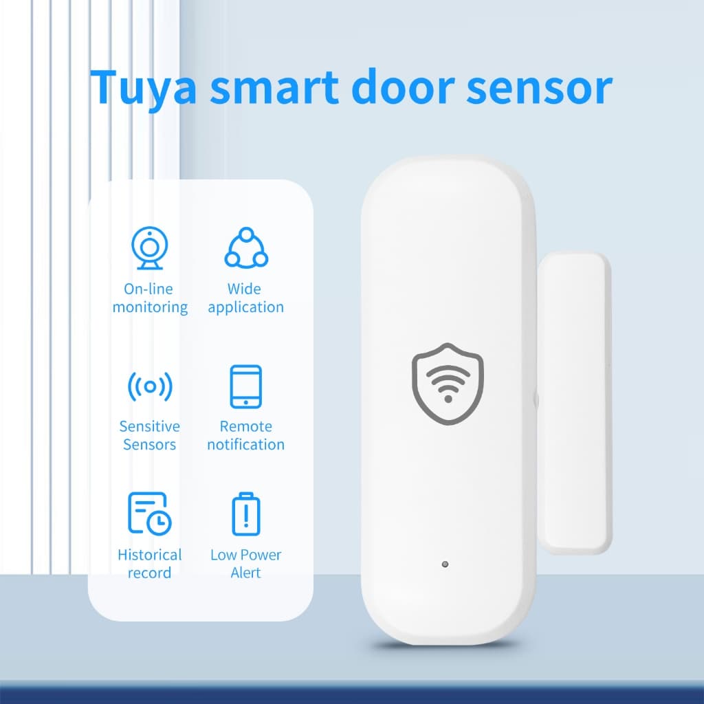 Tuya Wifi เซ็นเซอร์ประตูหน้าต่าง Entry Sensor Security Burglar เซ็นเซอร์ประตูนาฬิกาปลุก Smart Life เซ็นเซอร์ประตูแม่เหล็ก Alexa Google Home รูปที่ 1