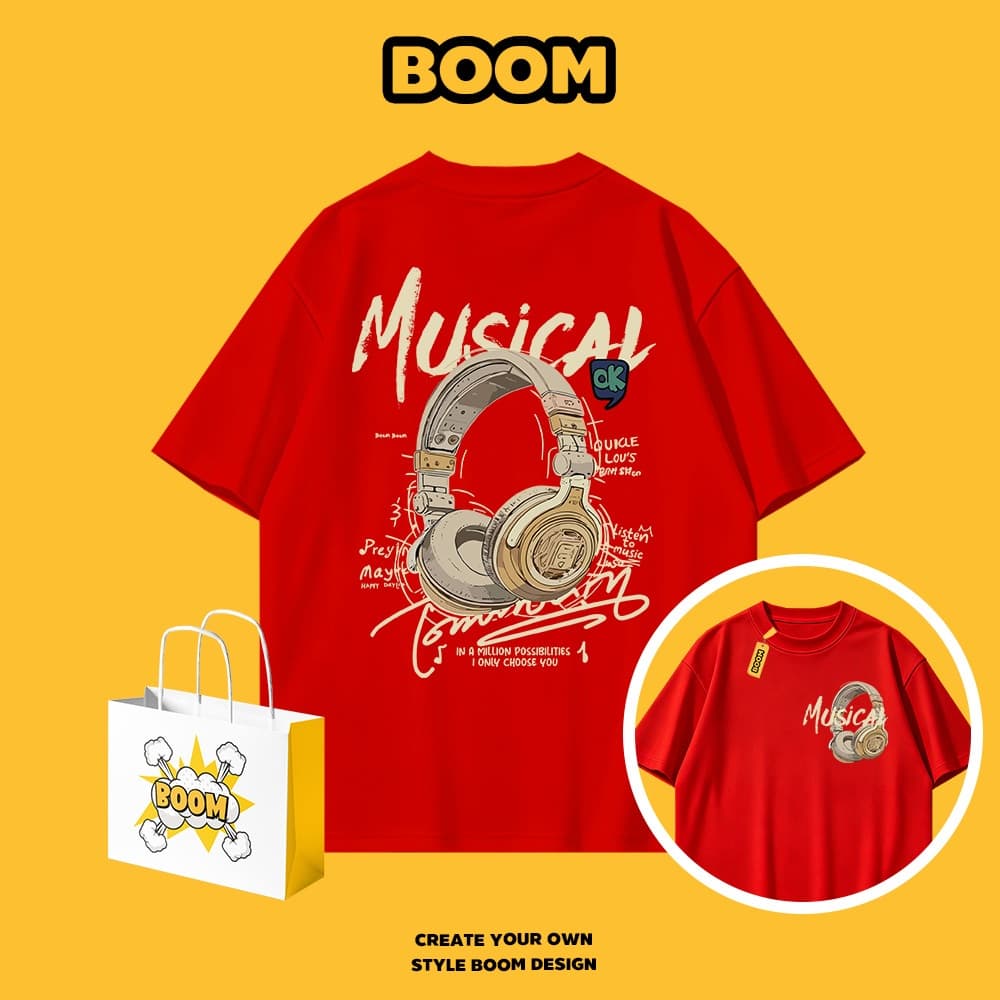 BOOM เสื้อยืดผู้ชาย cotton 100% แขนสั้น ลายแบรนด์เนมสุดเท่ Oversize ระบายอากาศดี สไตล์เกาหลี เหมาะสำหรับเยาวชน รูปที่ 5