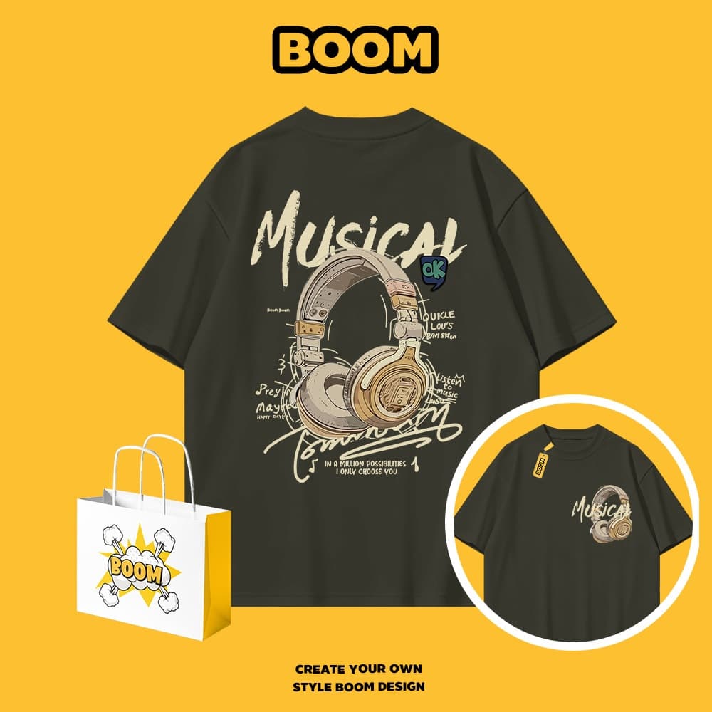 BOOM เสื้อยืดผู้ชาย cotton 100% แขนสั้น ลายแบรนด์เนมสุดเท่ Oversize ระบายอากาศดี สไตล์เกาหลี เหมาะสำหรับเยาวชน รูปที่ 6