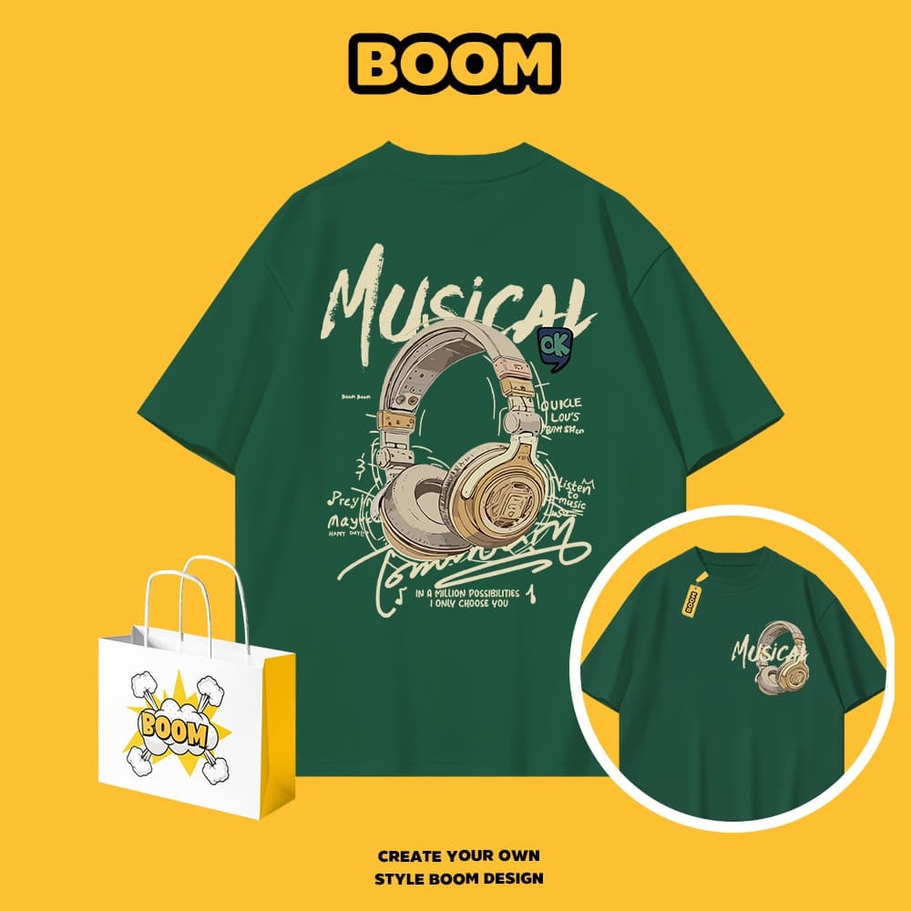 BOOM เสื้อยืดผู้ชาย cotton 100% แขนสั้น ลายแบรนด์เนมสุดเท่ Oversize ระบายอากาศดี สไตล์เกาหลี เหมาะสำหรับเยาวชน รูปที่ 4