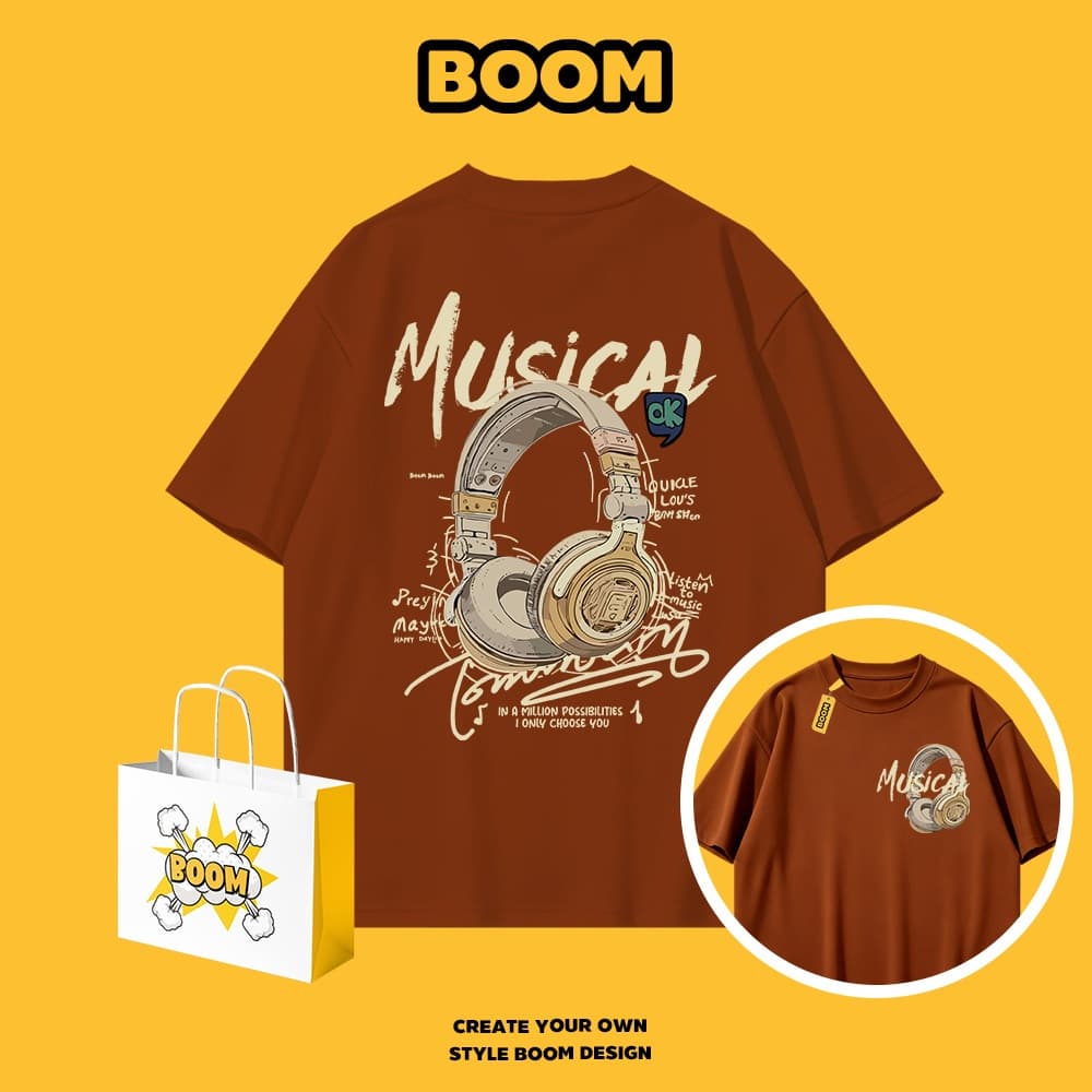 BOOM เสื้อยืดผู้ชาย cotton 100% แขนสั้น ลายแบรนด์เนมสุดเท่ Oversize ระบายอากาศดี สไตล์เกาหลี เหมาะสำหรับเยาวชน รูปที่ 8