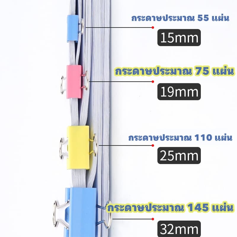 คลิปหางยาว Elfen ชุด 320ชิ้น 19+32มม. 24/40ต่อกล่อง โลหะทนทาน จัดเก็บไฟล์ paper clip สำนักงานเรียนรู้ รูปที่ 2