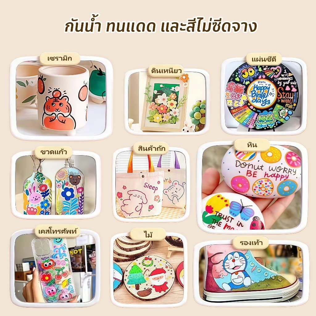 ปากกาอะคริลิคปากกามาร์กเกอร์อะคริลิคสําหรับเด็ก 12/24/36/48/60/80 สีแห้งเร็วด้านหลังเพียงพอการ์ตูนกราฟฟิตีเขียนได้ทุกพื้นผิว รูปที่ 4