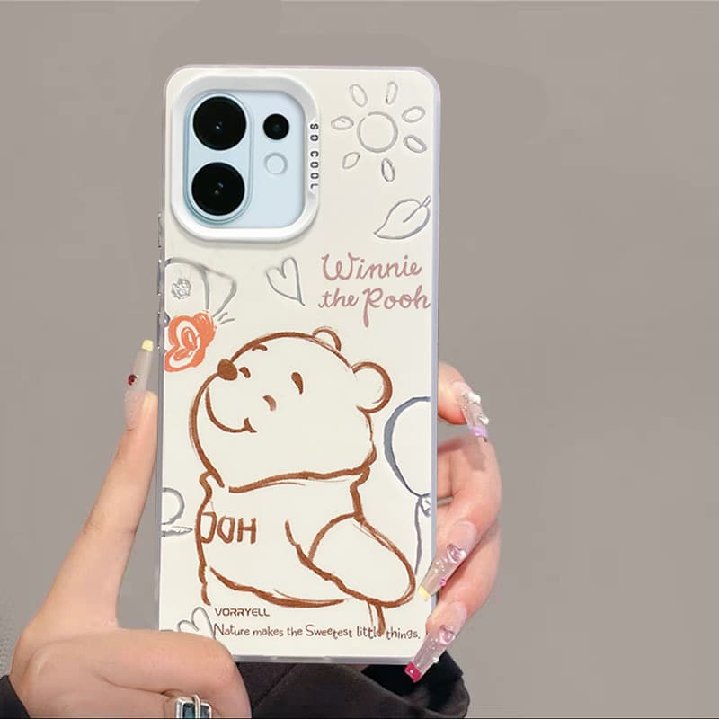 เคส Vivo V60 V70 FE V50 V40 V50 Lite V30 Y200 V29 5G เคส Vivo V40 V30 Pro Case เคสกันกระแทก Winnie the Pooh และ Lotso Bear เคสหรูหรา ชุบปุ่มแข็ง เคลือบด้าน เคสสําหรับผู้หญิงและผู้ชาย รูปที่ 4