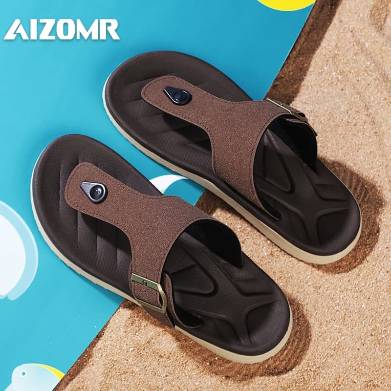 AIZOMR รองเท้าแตะผู้ชายทําจากหนังพื้นนิ่มใส่สบายและระบายอากาศเหมาะกับการใช้งานกลางแจ้งชายหาดกันลื่นและทนต่อการสึกหรอ รุ่น A2199 รูปที่ 2