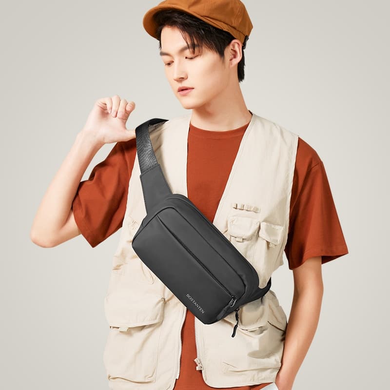 BOSTANTEN Men's Waist Bag กระเป๋าคาดเอวผู้ชาย กันน้ำ ความจุใหญ่ ใช้งานสะดวก เหมาะสำหรับทุกกิจกรรม รูปที่ 7
