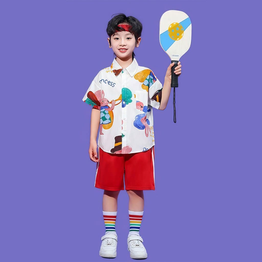 SweetKids จากกทมชุดเซ็ทเด็กชุดเชียร์ลีดเดอร์สำหรับเด็กชายและเด็กหญิง ชุดเต้นรำสำหรับ ยอดนิยม ลายการ์ตูน ใส่สบายมาก สีสดใสฤดูร้อน รูปที่ 5
