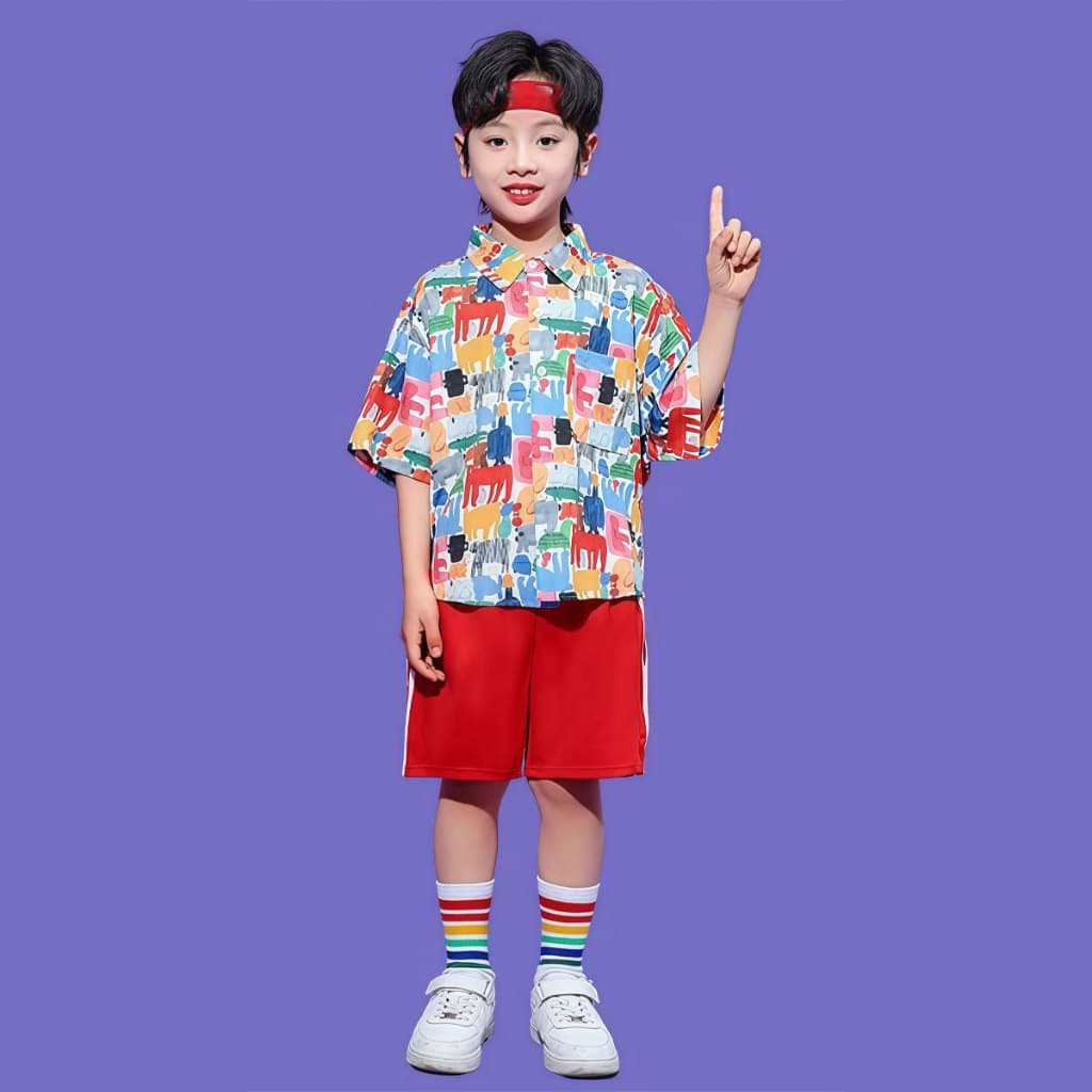 SweetKids จากกทมชุดเซ็ทเด็กชุดเชียร์ลีดเดอร์สำหรับเด็กชายและเด็กหญิง ชุดเต้นรำสำหรับ ยอดนิยม ลายการ์ตูน ใส่สบายมาก สีสดใสฤดูร้อน รูปที่ 8