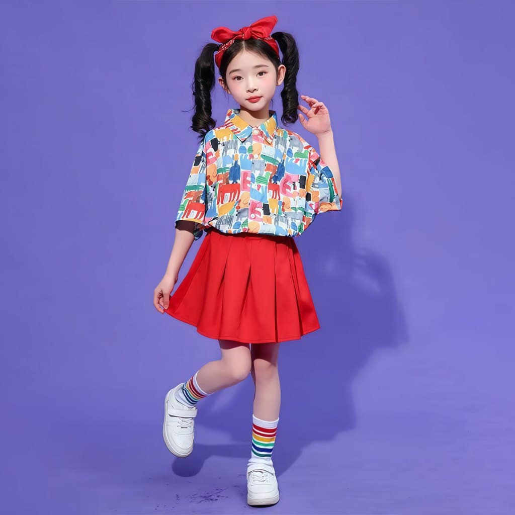 SweetKids จากกทมชุดเซ็ทเด็กชุดเชียร์ลีดเดอร์สำหรับเด็กชายและเด็กหญิง ชุดเต้นรำสำหรับ ยอดนิยม ลายการ์ตูน ใส่สบายมาก สีสดใสฤดูร้อน รูปที่ 9