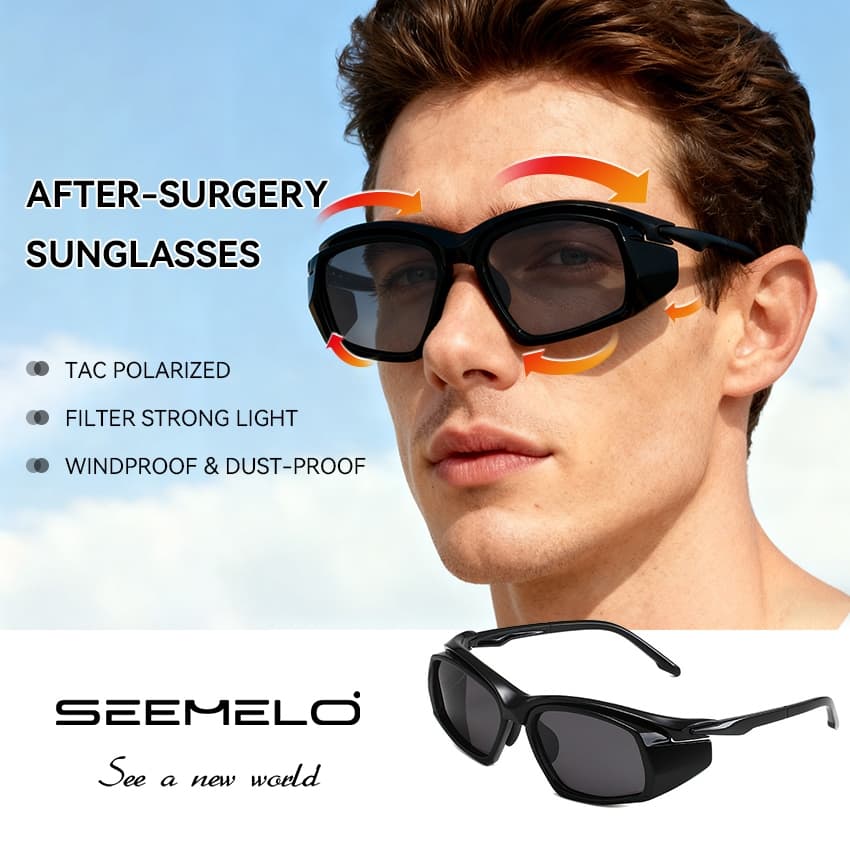 SEEMELO เซเมโล แว่นตากันแดดป้องกันดวงตาหลังการผ่าตัดต้อกระจกสายตาสั้นศัลยกรรมแว่นตาความชื้น แทค แว่นกันแดดโพลาไรซ์ป้องกันเกสรป้องกันหมอกป้องกันเลนส์ทรายแว่นต รูปที่ 1