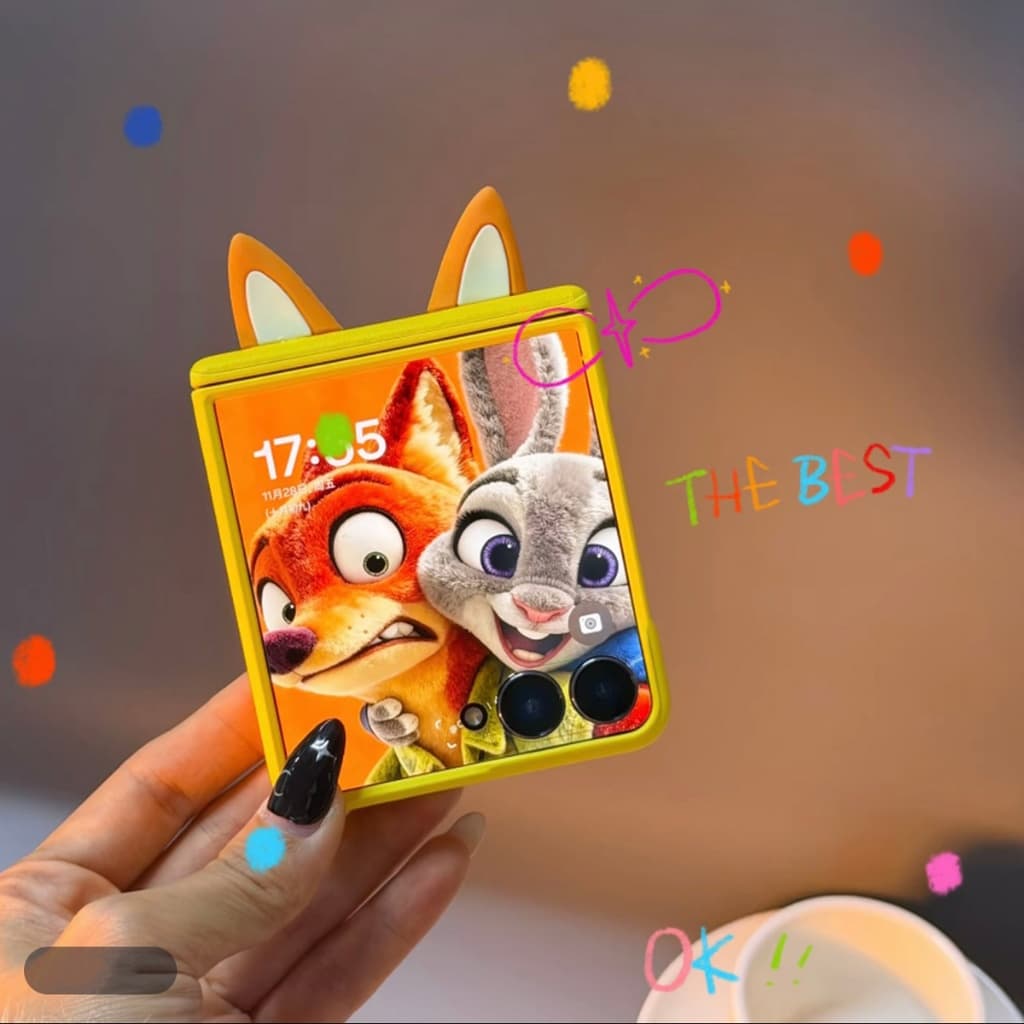 เคสโทรศัพท์สุดน่ารักสำหรับ Samsung Z Flip 5, Z Flip 6, Z Flip 7, Z Flip 7 FE พร้อมสายคล้อง, แม่เหล็กตรงกลาง และหูกระต่ายและจิ้งจอกสุดน่ารัก รูปที่ 4
