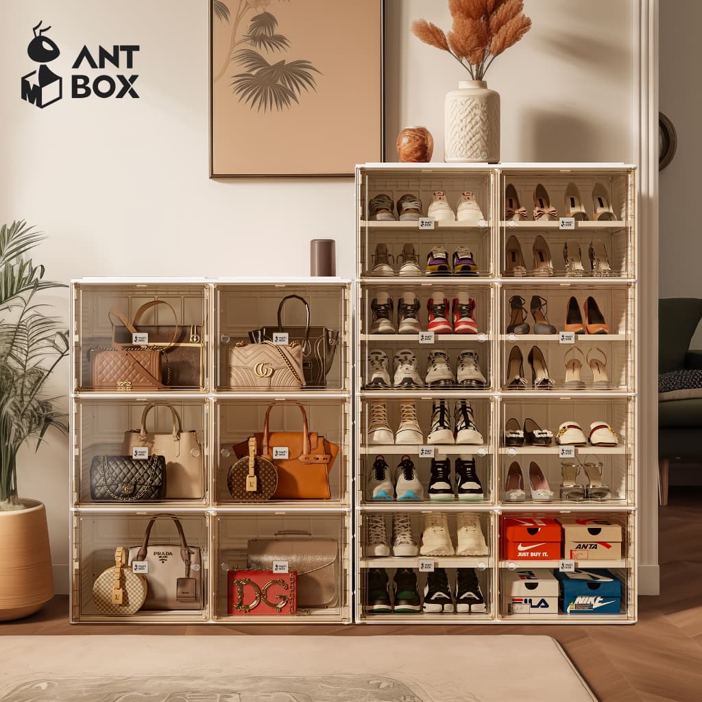 ANTBOX [พร้อมส่ง !!] กล่องใส่รองเท้า-ตู้ใส่รองเท้า ติดตั้งง่าย พับเก็บได้ มีหลายช่องเก็บ ประตูแม่เหล็ก แข็งแรงทนทาน กันน้ำกันแดด