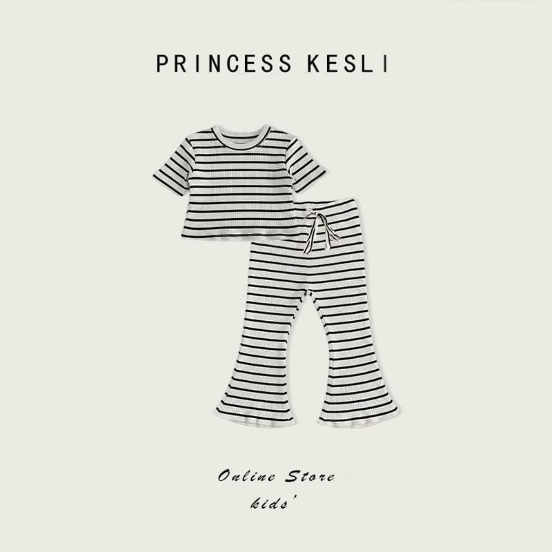 Princess Kesli เสื้อแขนสั้นกางเกงขาม้า ชุดเซ็ทเด็กผู้หญิง แฟชั่น สไตล์เกาหลี เสื้อลายเส้น สําหรับเด็กผู้หญิง 2 ชิ้น 2-12 ปี รูปที่ 1