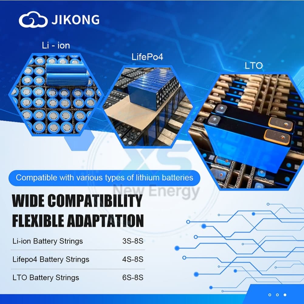 jikong 20V-100V รองรับแบตเตอรี่ 8S ถึง 24S ระบบบาลานซ์อัตโนมัติอัจฉริยะ JKBMS 0.4A~2A บลูทูธในตัว ใช้งานร่วมกับแบตเตอรี่ลิเธียมเหล็กไตรภาคได้ รูปที่ 8