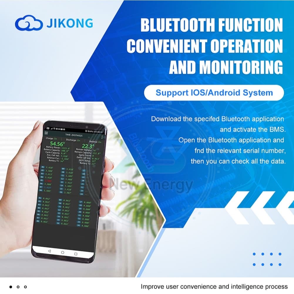 jikong 20V-100V รองรับแบตเตอรี่ 8S ถึง 24S ระบบบาลานซ์อัตโนมัติอัจฉริยะ JKBMS 0.4A~2A บลูทูธในตัว ใช้งานร่วมกับแบตเตอรี่ลิเธียมเหล็กไตรภาคได้ รูปที่ 9