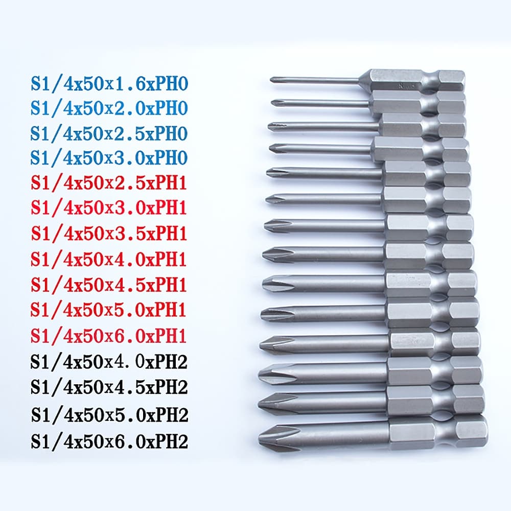 ดอกไขควง Phillips 1 ชิ้น PH00 PH0 PH1 PH2 แม่เหล็ก 1/4 นิ้ว Hex Shank S2 Steel ความยาว 50/70 มม. ซ่อมหัวชุดไฟฟ้า รูปที่ 5