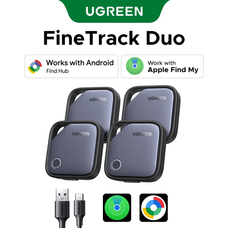 UGREEN FineTrack Android and iPhone ใช้ได้ 2 in1 อุปกรณ์ใช้ค้นหาสิ่งของ ชาร์จไฟได้ Smart Tag Smart Locator Anti Lost Tracker Finder Locator ใช้งานร่วมกับ iPhone 17 16 Pro Max/15/14/iPad/Mac Samsung OPPO VIVO Xiaomi