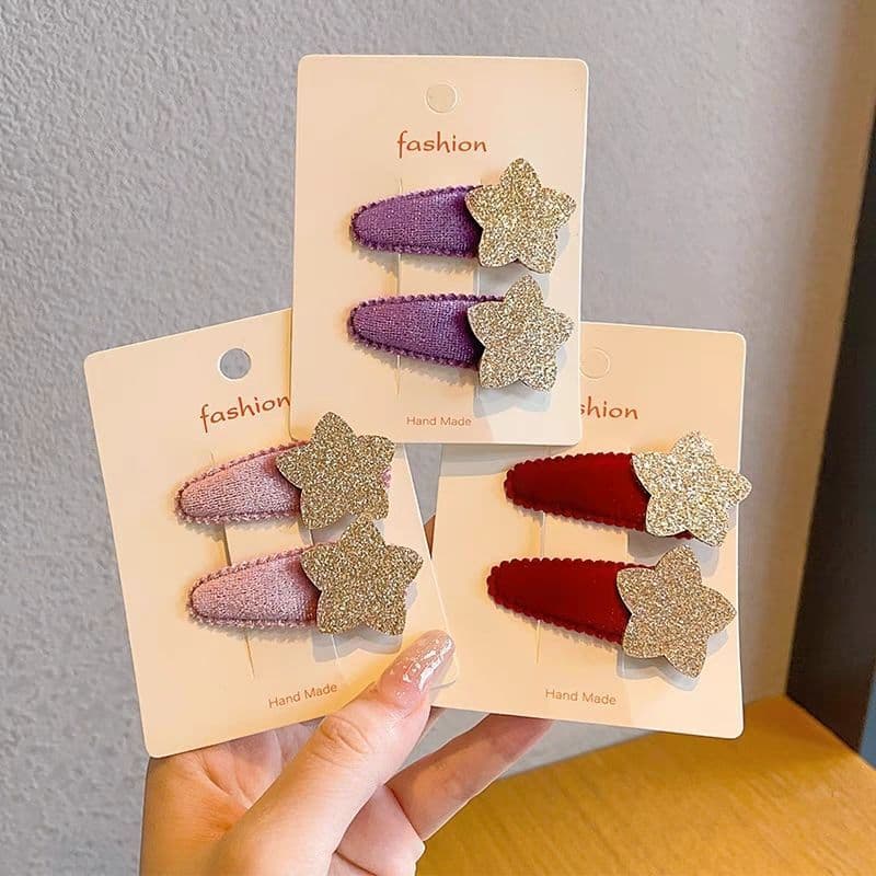 ใหม่สไตล์เกาหลีเด็กประกายสีชมพูขนแกะดาวกิ๊บกับคลิปหน้าม้าเครื่องประดับผมสําหรับเด็ก รูปที่ 5
