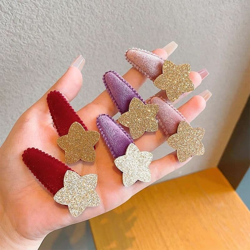 ใหม่สไตล์เกาหลีเด็กประกายสีชมพูขนแกะดาวกิ๊บกับคลิปหน้าม้าเครื่องประดับผมสําหรับเด็ก รูปที่ 3