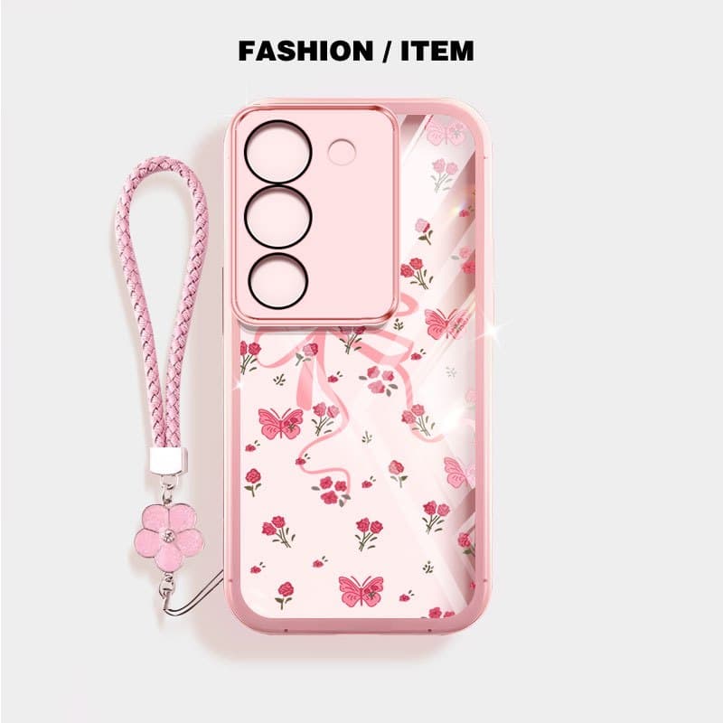 VRQR สําหรับ Vivo Y21d Y31d Y31 Y04 Y29S Y29 Y200 4G 5G Y19S Y100 แฟชั่นดอกไม้หมีใสกันกระแทกเคสโทรศัพท์พร้อมเชือกดอกไม้ รูปที่ 3