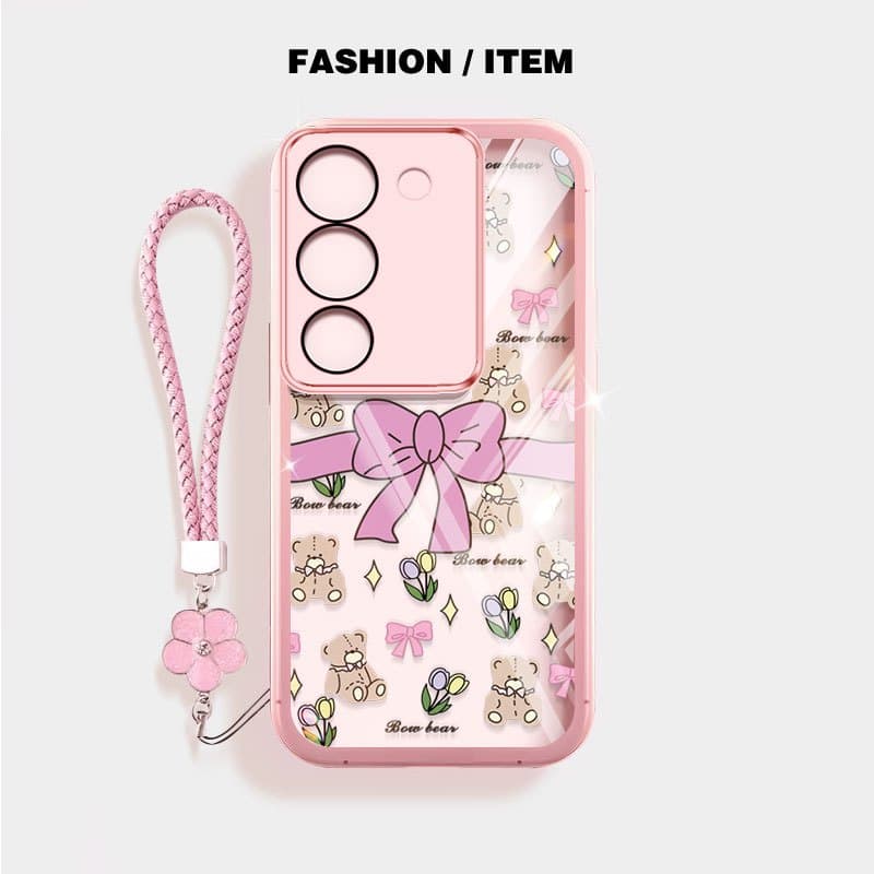 VRQR สําหรับ Vivo Y21d Y31d Y31 Y04 Y29S Y29 Y200 4G 5G Y19S Y100 แฟชั่นดอกไม้หมีใสกันกระแทกเคสโทรศัพท์พร้อมเชือกดอกไม้ รูปที่ 7