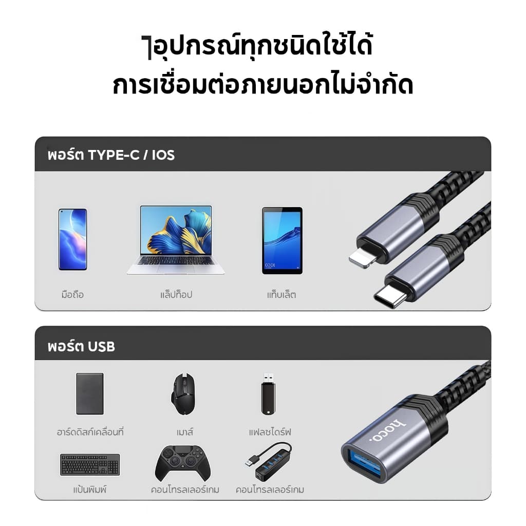 hoco. UA24 ตัวแปลงสัญญาณ Li/TYPE-C to USB OTG Adapter เมีย รองรับการชาร์จ และถ่ายโอนข้อมูล รูปที่ 5