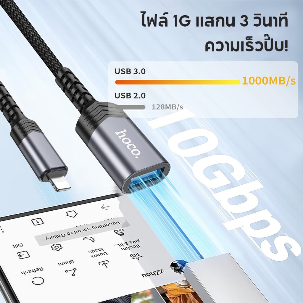 hoco. UA24 ตัวแปลงสัญญาณ Li/TYPE-C to USB OTG Adapter เมีย รองรับการชาร์จ และถ่ายโอนข้อมูล รูปที่ 4