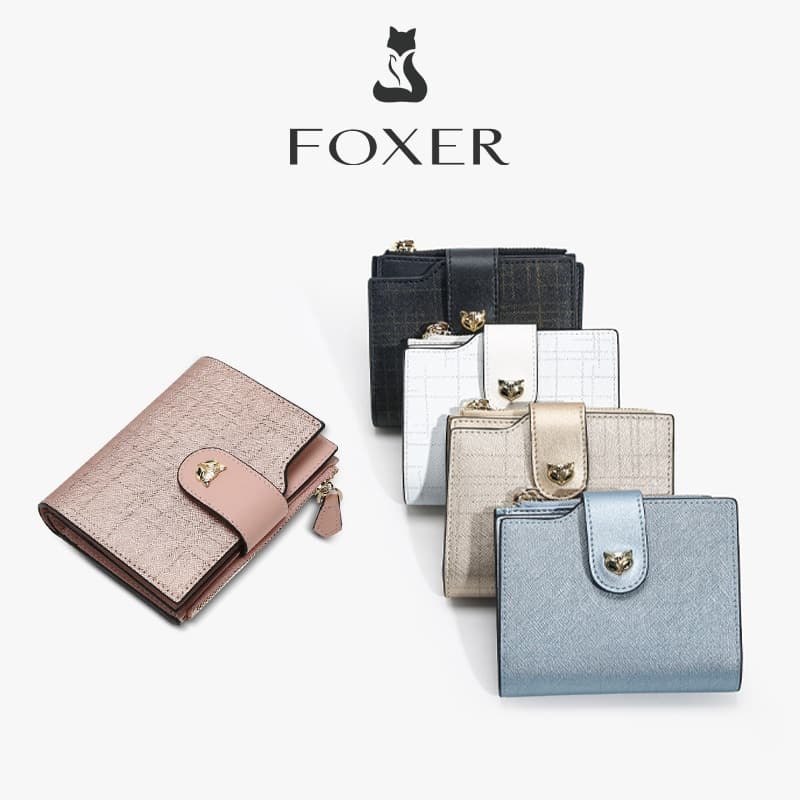 FOXER กระเป๋าสตางค์หนังวัว กระเป๋าสตางค์ใบสั้น ที่ใส่บัตรหรูหรา ที่ใส่บัตรเครดิต รูปที่ 9