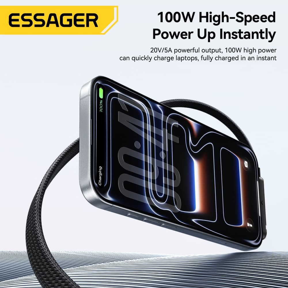 ESSAGER 100W Stand Data Cable Fully Compatible Stand Data Cable 5A/20V Data Transmission เหมาะสําหรับโน้ตบุ๊ค รูปที่ 3