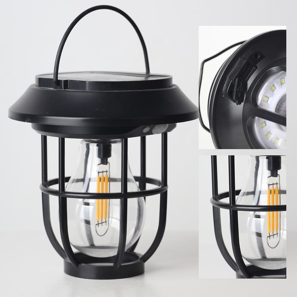 SEEDIQ ไฟแคมป์ปิ้งโซล่าเซลล์ 3 โหมด Solar and USB Rechargeable ดีไซน์ย้อนยุค แสงสว่างฉุกเฉิน รูปที่ 9