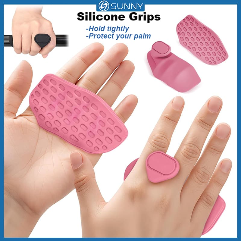 SunnyFit 2 ชิ้นซิลิโคนดึง Grips Fingerless สีชมพูยกน้ําหนักสายรัด Gym ฟิตเนสออกกําลังกายถุงมือสําหรับ Dumbbell Barbell Hand Grips Deadlifts ยางป้องกัน รูปที่ 1
