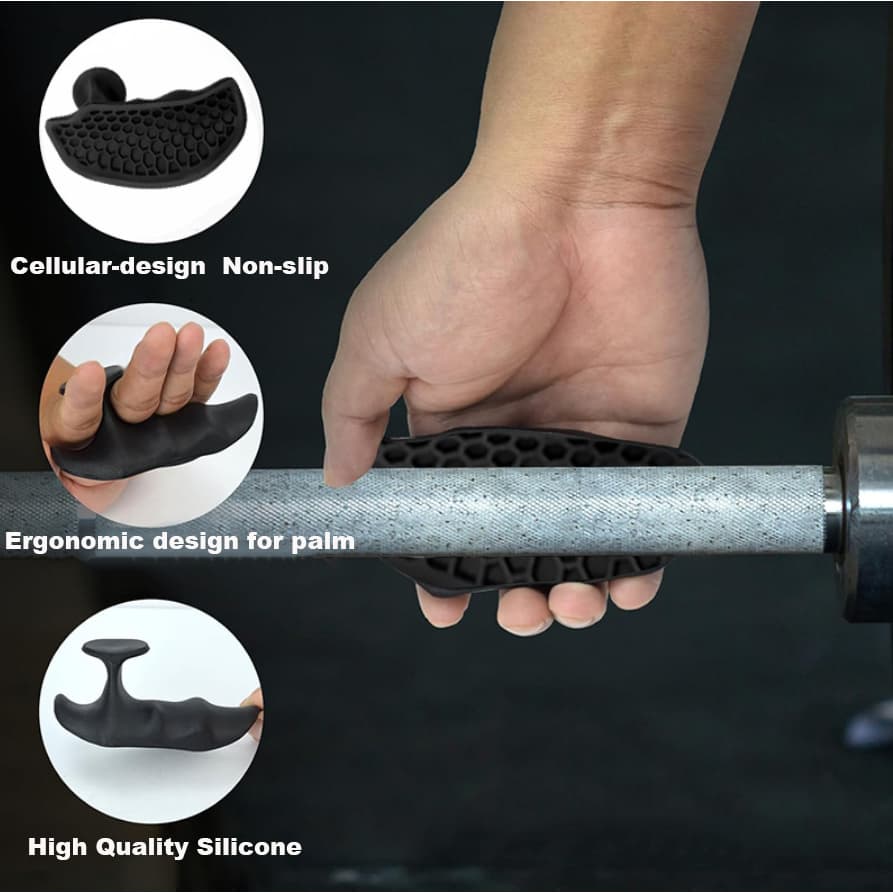 SunnyFit 2 ชิ้นซิลิโคนดึง Grips Fingerless สีชมพูยกน้ําหนักสายรัด Gym ฟิตเนสออกกําลังกายถุงมือสําหรับ Dumbbell Barbell Hand Grips Deadlifts ยางป้องกัน รูปที่ 3