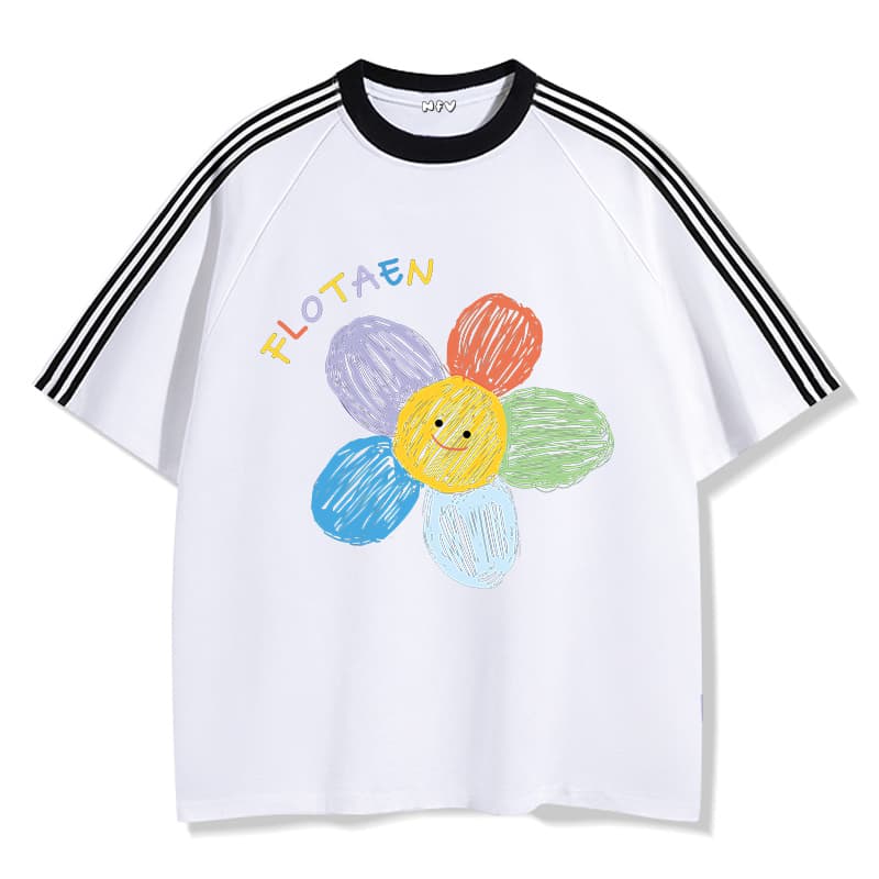 NFV ลายดอกไม้เพ้นท์สี คอเสื้อยืดผู้หญิง ผ้าฝ้ายแท้ โอเวอร์ไซซ์ ใส่สบาย ฤดูร้อน สาวอ้วนYG187 รูปที่ 7