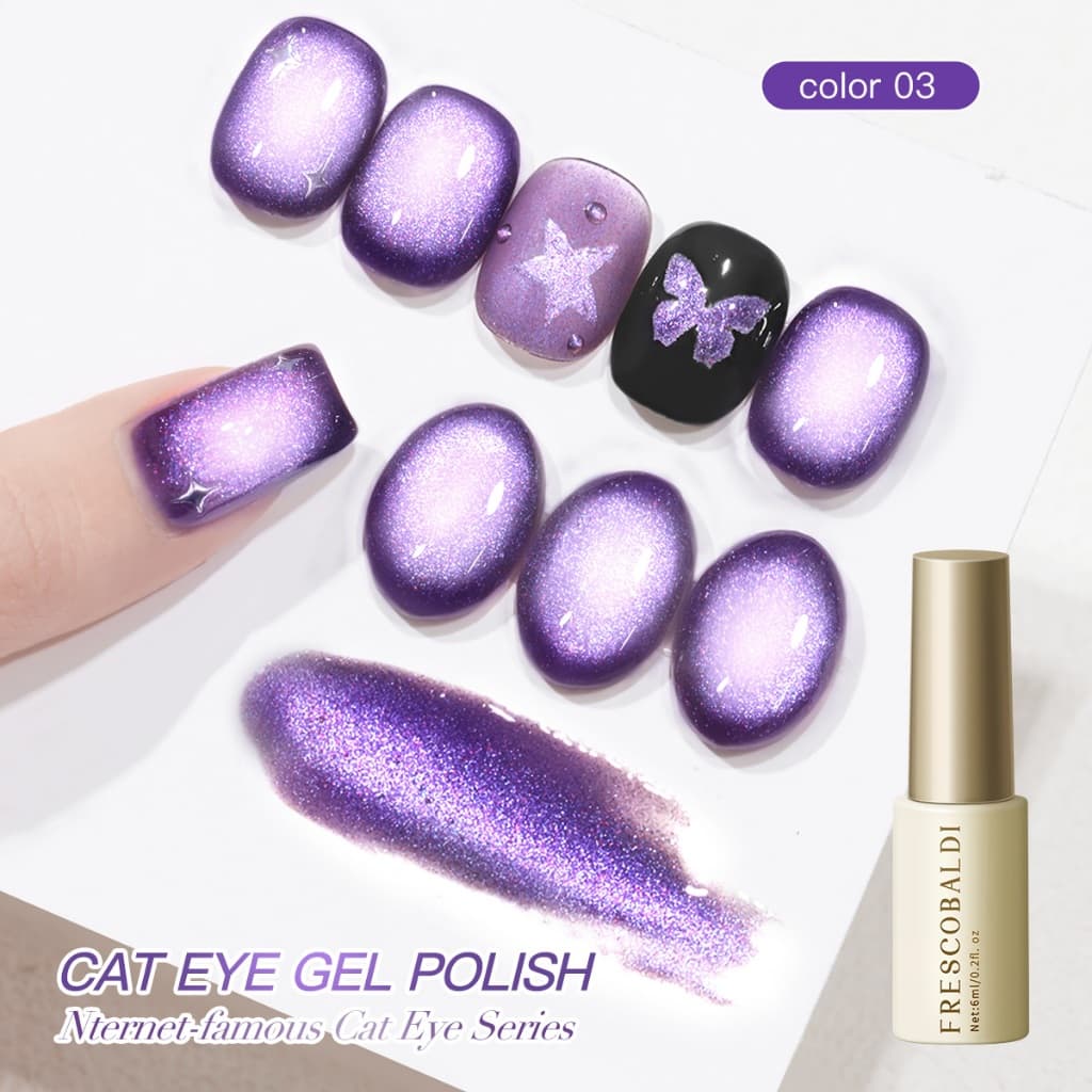 FRESCOBALDI 6ml สไตล์ใหม่ Super Bright Dopamine สีม่วง Cat Eye Gel ยาทาเล็บเหมาะสําหรับร้านทําเล็บและบ้าน DIY รูปที่ 1