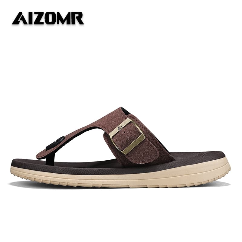 AIZOMR รองเท้าแตะผู้ชายทําจากหนังพื้นนิ่มใส่สบายและระบายอากาศเหมาะกับการใช้งานกลางแจ้งชายหาดกันลื่นและทนต่อการสึกหรอ รุ่น A2199 รูปที่ 7