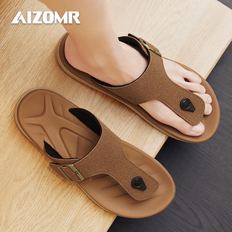 AIZOMR รองเท้าแตะผู้ชายทําจากหนังพื้นนิ่มใส่สบายและระบายอากาศเหมาะกับการใช้งานกลางแจ้งชายหาดกันลื่นและทนต่อการสึกหรอ รุ่น A2199 รูปที่ 4