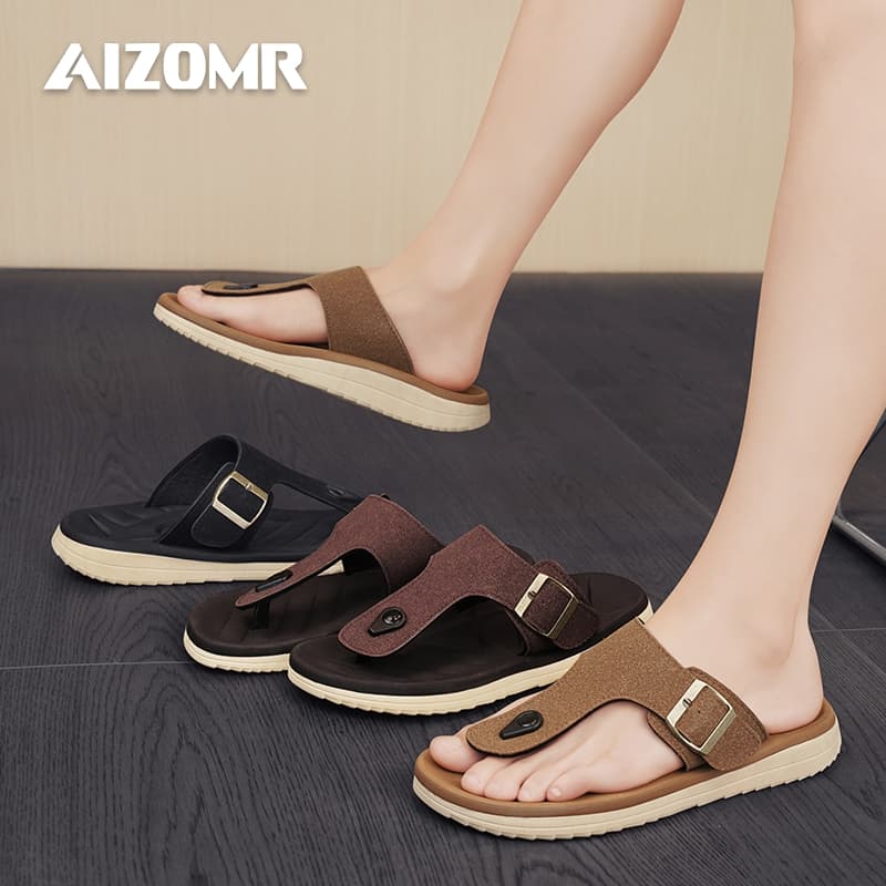 AIZOMR รองเท้าแตะผู้ชายทําจากหนังพื้นนิ่มใส่สบายและระบายอากาศเหมาะกับการใช้งานกลางแจ้งชายหาดกันลื่นและทนต่อการสึกหรอ รุ่น A2199 รูปที่ 3