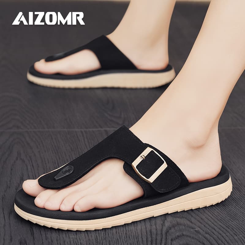 AIZOMR รองเท้าแตะผู้ชายทําจากหนังพื้นนิ่มใส่สบายและระบายอากาศเหมาะกับการใช้งานกลางแจ้งชายหาดกันลื่นและทนต่อการสึกหรอ รุ่น A2199 รูปที่ 5