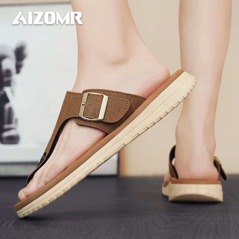AIZOMR รองเท้าแตะผู้ชายทําจากหนังพื้นนิ่มใส่สบายและระบายอากาศเหมาะกับการใช้งานกลางแจ้งชายหาดกันลื่นและทนต่อการสึกหรอ รุ่น A2199 รูปที่ 6